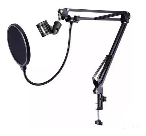 Braço Suporte De Mesa Articulado Pra Microfones + Pop Filter