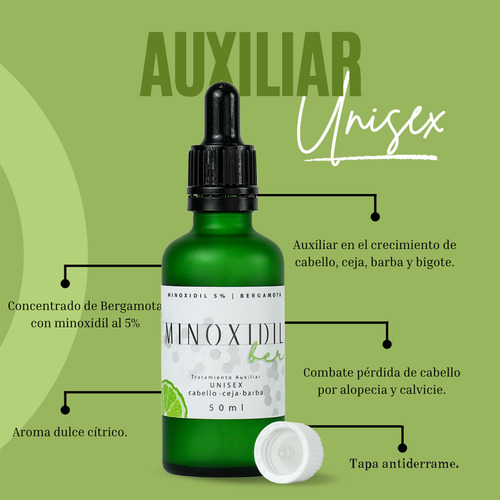 Auxiliar Capilar Minoxidil 5% + Concentrado De Bergamota50ml