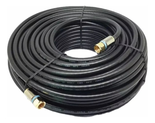 Cable Coaxial Rg6 Negro 20 Metros Con Conectores