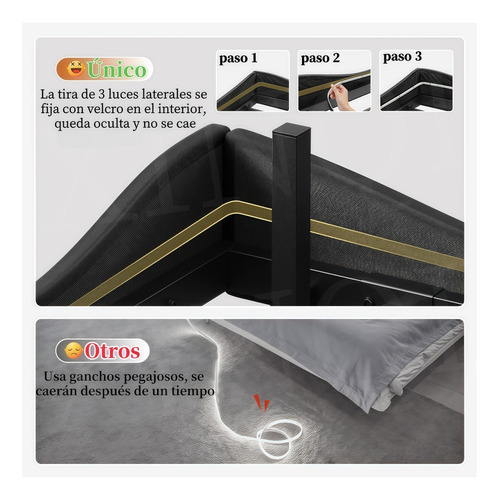 Base Cama Matrimonial Size Flotante Con Luces Led Ajustables