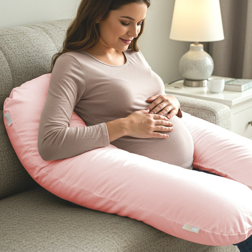 Travesseiro Gestante Gigante Grávida Almofada Estampada Cor Rosa