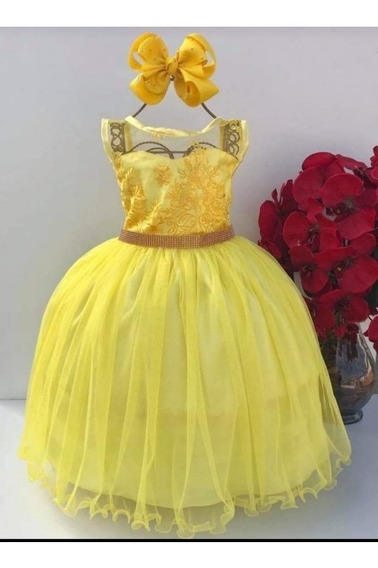 vestido de daminha amarelo ouro