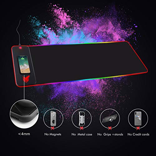 Mouse Pad Rgb Led Con Carga Inalambrica De 10w Negro
