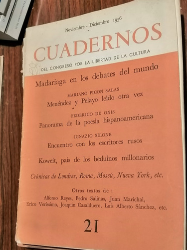 Revista Cuadernos 1956 N°21 Mariano Picón Salas, F. De Onis