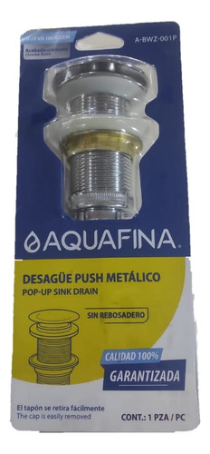 Desagüe Metálico P/lavaman 1 1/4 Push Button C/ext Aquafina 