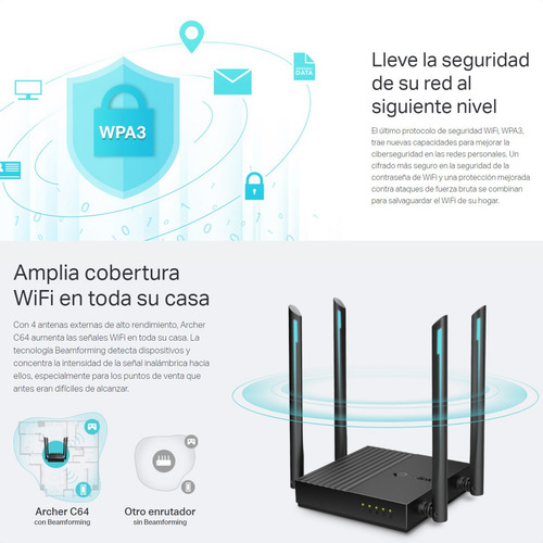 Router Wifi Dual Band Gigabit Ac1200, Tp-link Archer C64