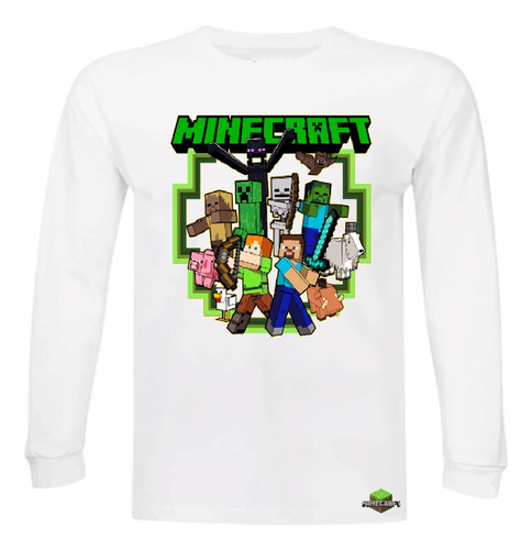 Poleras Manga Larga Minecraft Batalla. Niños/as, Jóvenes 