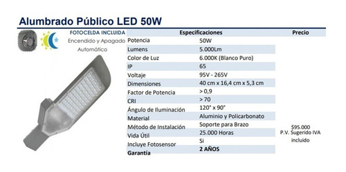 Luz Led 50w Alumbrado Público