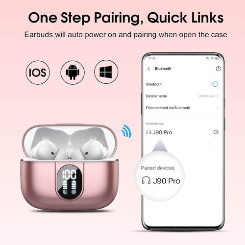 Audifonos Inalambricos Casan, Estéreo Hi-fi, Micro, Rosa