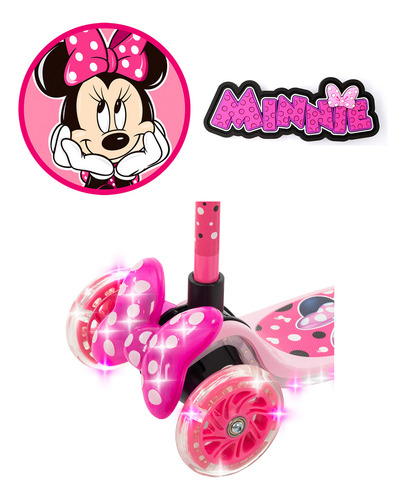 Bicicleta 16 + Scooter Plegable Luz Led Minnie Disney Huffy Color Rosa