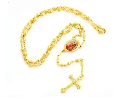 Collar Rosario Virgen María Oro Laminado 24k Corazón | Meses sin interés
