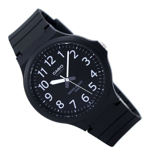 Reloj de pulsera Casio Youth MW-240 de cuerpo color negro, analógico, para hombre, fondo gris oscuro, con correa de resina color negro, agujas color blanco y negro, dial blanco, minutero/segundero blanco, bisel color negro y hebilla simple