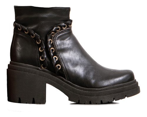 Botas Mujer Botinetas Taco Medio Ancho Eco Cuero Cierre Evi