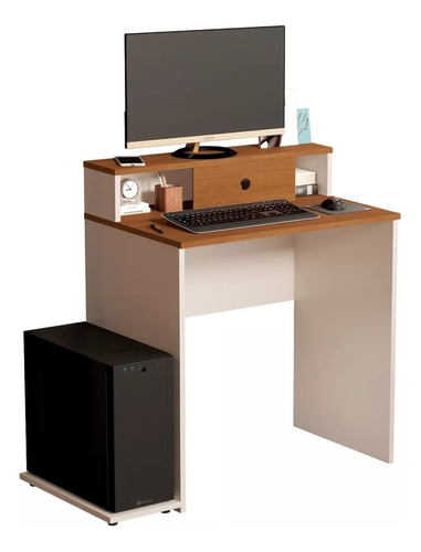 Mesa De Computador Escrivaninha Decor Perola/caramelo-shark Cor Pérola/Caramelo