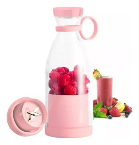 Mini Licuadora Portatil Recargable Tipo Botella 350 Ml Rosa