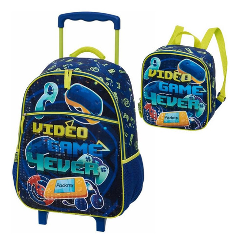 Mochila De Rodinha Pack Me Game 4ever +lancheira Cor Azul