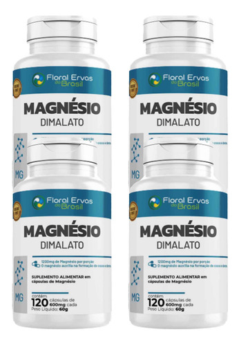 Kit 4x Magnésio Dimalato 500mg 4x120 Cápsulas Floral Ervas
