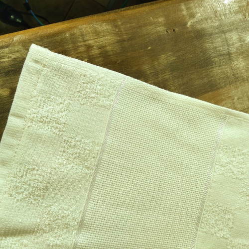 Juego de 12 platos planos de tela de felpa para cocina, bordado en punto de cruz, color perla