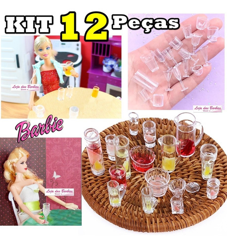 Kit Miniaturas Para Boneca Barbie Taças Potes Pratos Cozinha