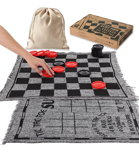 Juego De Checkers Jumbo Mat Y Gigante Tic Tac Toe 3-in-1 Set