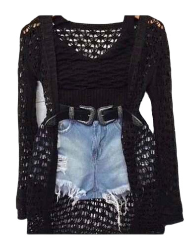 Conjunto Cardigan Kimono Trico Cropped  Feminino