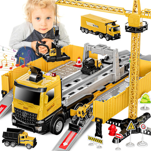 Juguetes De Construcción Camión Grúa Para Niños - Pista De C