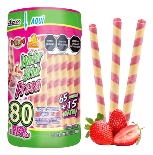 2 Wafer Stick Fresa 80 Pz C/u Barquillo Relleno Sabor Fresa