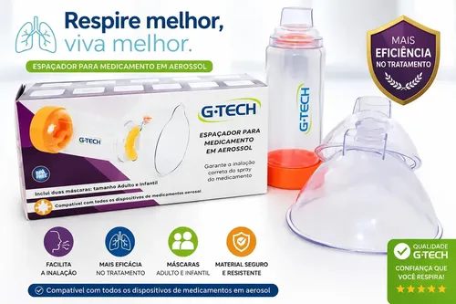 Espaçador Clear Adulto E Infantil G Tech Bombinha Asma Medicamento Aerossol