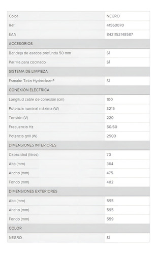 R E M A T E Horno Conveccion Grill Digit Eléctrico Teka 220v