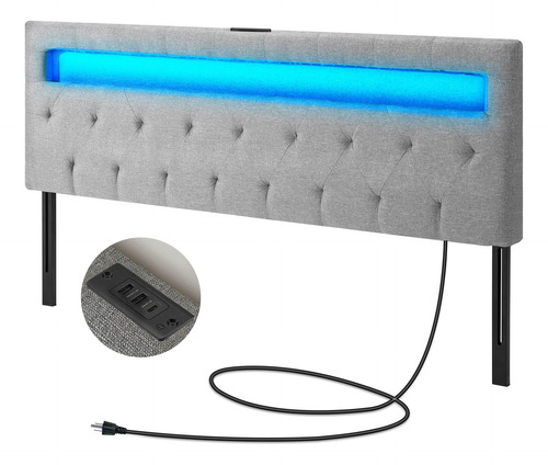 Cabecero Para Cama Queen Con Luz Led Y Usb Ajustable