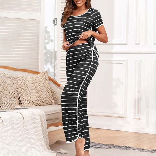 Conjunto De Pijama A Rayas Para Mujer, Ropa De Dormir De Dos
