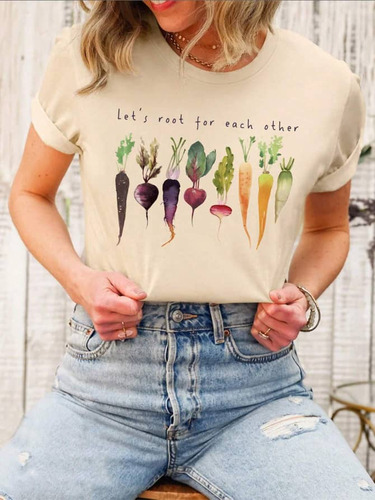 Camiseta De Mujer Con Estampado De Vegetales /shein