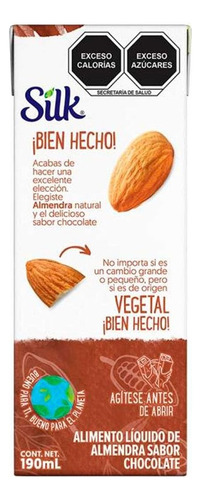 Leche De Almendra Sabor Chocolate, Silk 10 Pzs De 190ml C/u