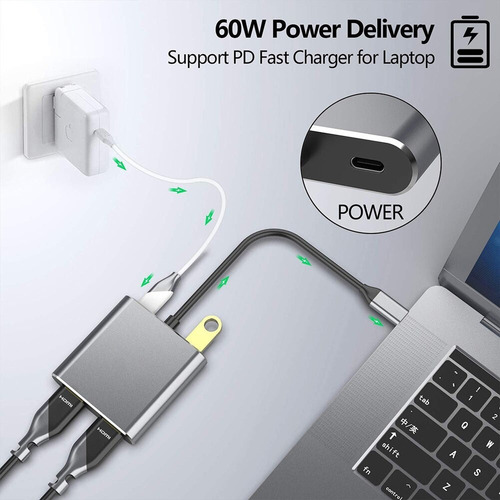 # Tipo C Adaptador Hdmi 4k Usb C A Hdmi Dual Usb 3,0 Cable