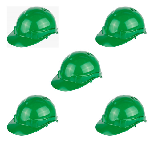 Kit 5 Capacete Com Jugular Carneira De Segurança Obra Civil Cor Verde