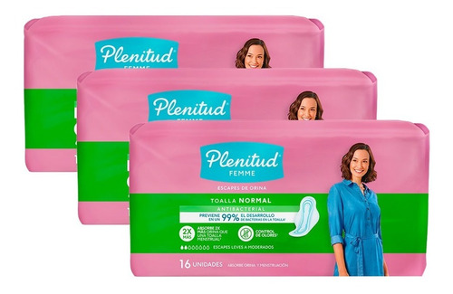 Imagen 3 de 3 de Plenitud Toalla Normal Femme X 16 Unidades Pack X 3