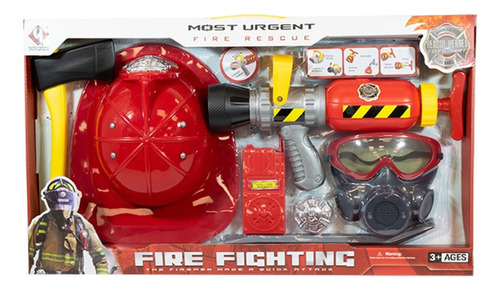 Set Kit Bombero Fire Fighting Con Accesorios Juego Juguete