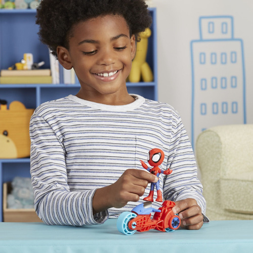 Marvel Spidey And His Amazing Friends Figura preescolar de Spidey Con Motocicleta
