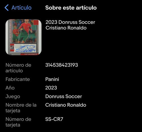 Autografo Cristiano Ronaldo Card Tarjeta Autografiada Panini (Usado)