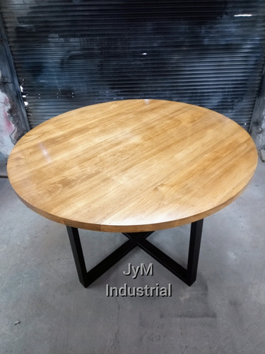 Mesa Redonda De Hierro Y Madera 100cm Madera Negro