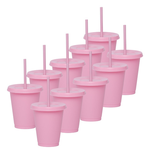 60 Vasos Reusables Con Popote Para Bebida Fría Mini 16 Oz Color Rosa pastel