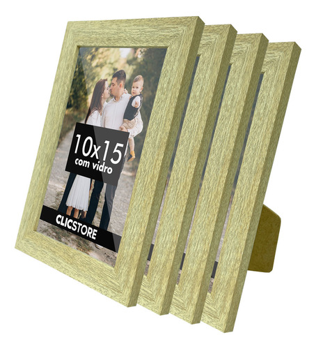 Kit 4 Porta Retrato 10x15 A6 Apoio Decorativo Moldura Vidro Cor Carvalho