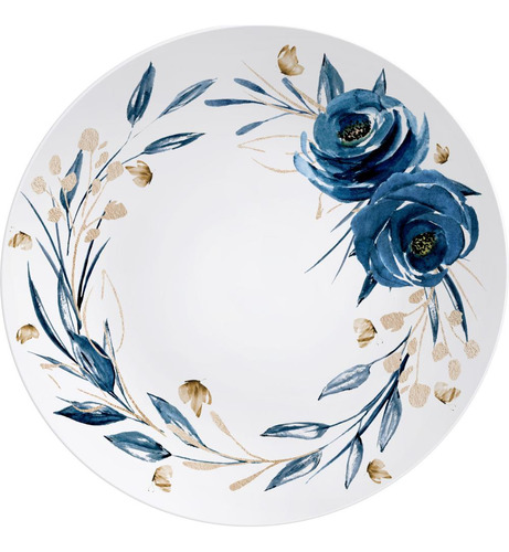 Prato Raso 28cm Porcelana Florida Ana Flor Tramontina Cor Azul Florido