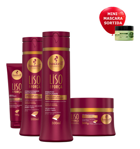 Haskell Liso Com Força Kit Completo Shampoo+cond+masc 300ml