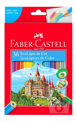 Lápis De Cor 36 Cores Faber Castell Pintura Material Escolar