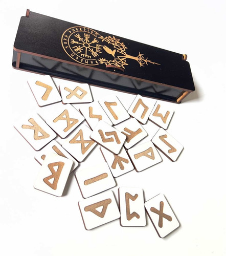 Pack 25 Set De Runas Vikingas Talismán Blancas + 25 Cajita