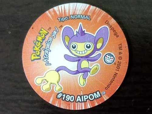 Tazo De Pokemón 3 #190 Aipom Con Sticker Sin Despegar (: (Usado)