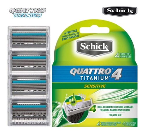 Carga Cartucho Schick Quattro Titanium C/ 4 Unidades Refil