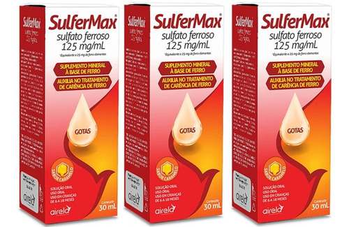 Sulfato Ferroso Gotas 125mg/ml Sulfermax 30ml Caramelo 3 Uni