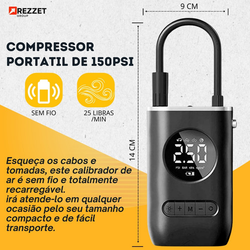 Mini Compressor Digital Bomba De Encher Pneus Portátil